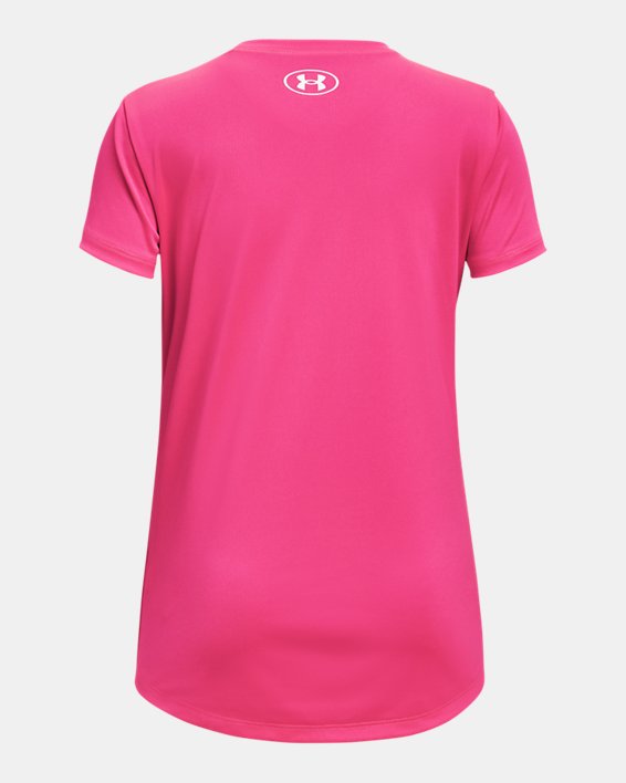 Girls' UA Tech™ Solid Print Big Logo Short Sleeve, Pink, pdpMainDesktop image number 1